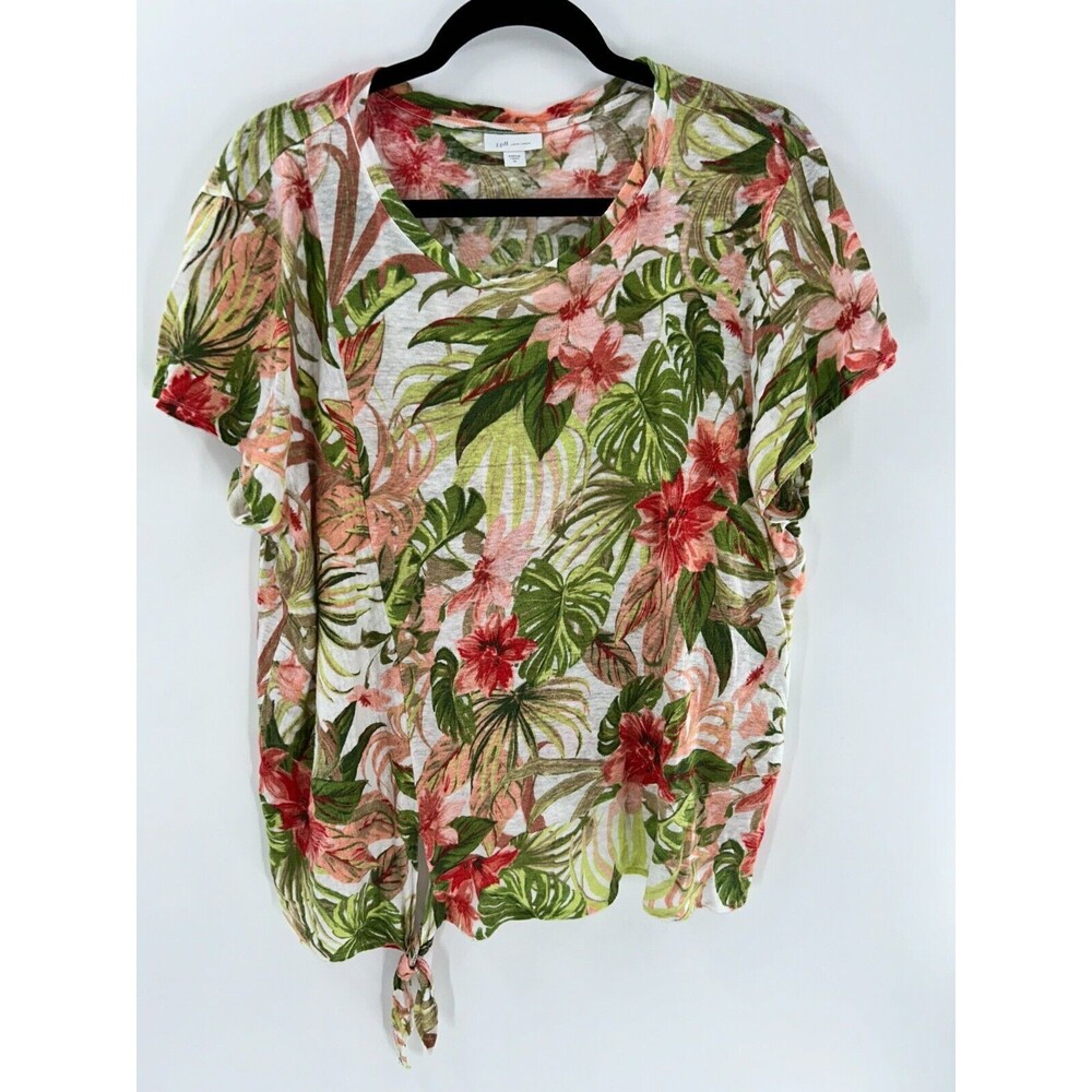 Women's J Jill Love Linen Floral Short Sleeve Top Size L - Picture 1 of 6